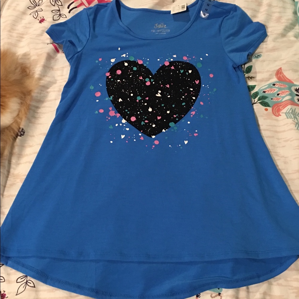 💎3/$25💎Justice 12 blue glitter heart t shirt NWT
